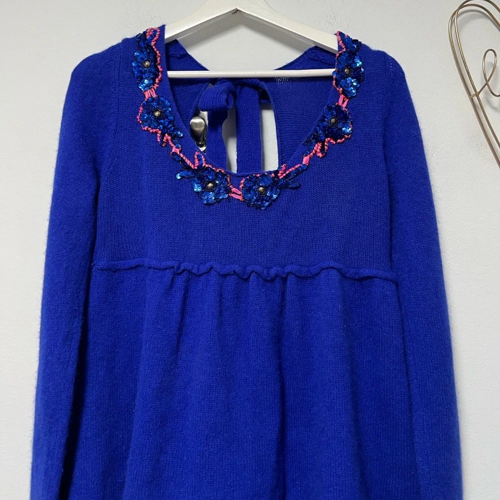 Free People Royal Blue sequins Embellished babydoll sweater size M